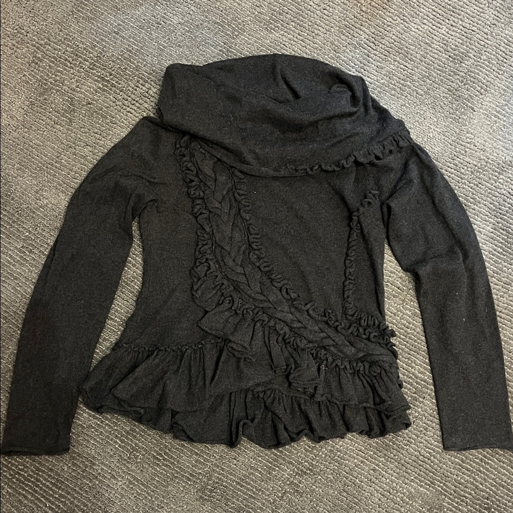 Anthropologie Black Ruffled Cowl Neck Sweater